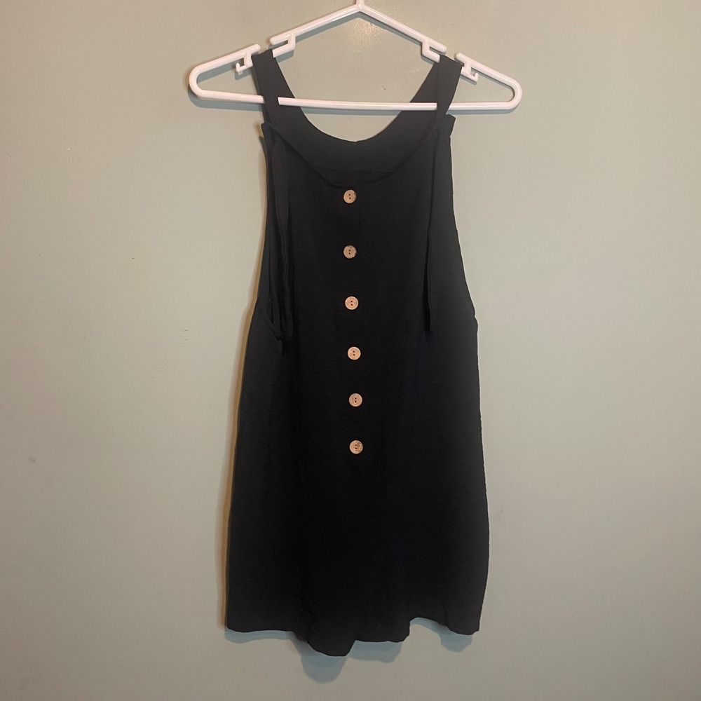 Dazign Womens Button Front Casual Minimalist Sleeveless Romper Dress Black Large